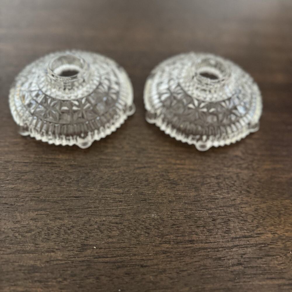 VTG 2 Anchor Hocking Pressed Clear Glass Taper Candle Holders Stars and Bars 30s